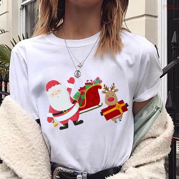 

women new all seasons suitable fashion tshirt santa claus gift graphic print t-shirt female christmas harajuku, White