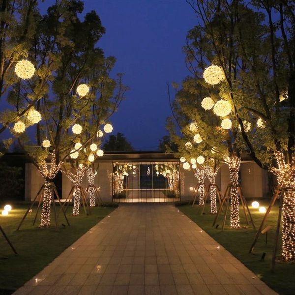 

led tree rattan lamp, ball colored light, christmas outdoor hanging lamp decoration street, park square lighting