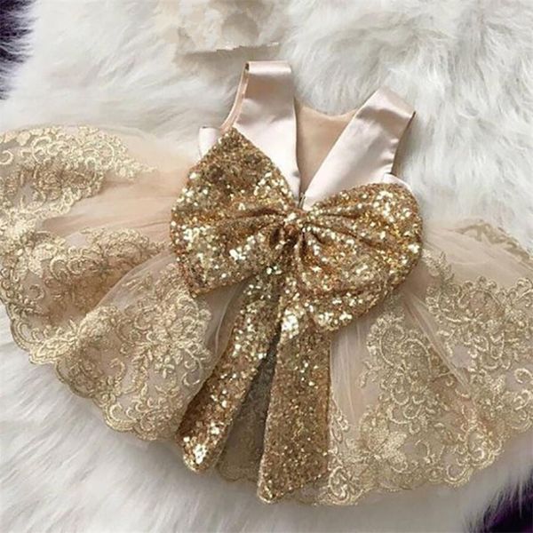 

summer new spain girl princess dress sleeveless bow sequins dress for baby wedding party tutu gown dress vestidos y1277 y200102, Red;yellow
