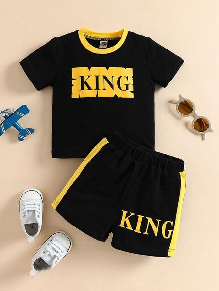 

baby letter graphic contrast trim tee & shorts she, White