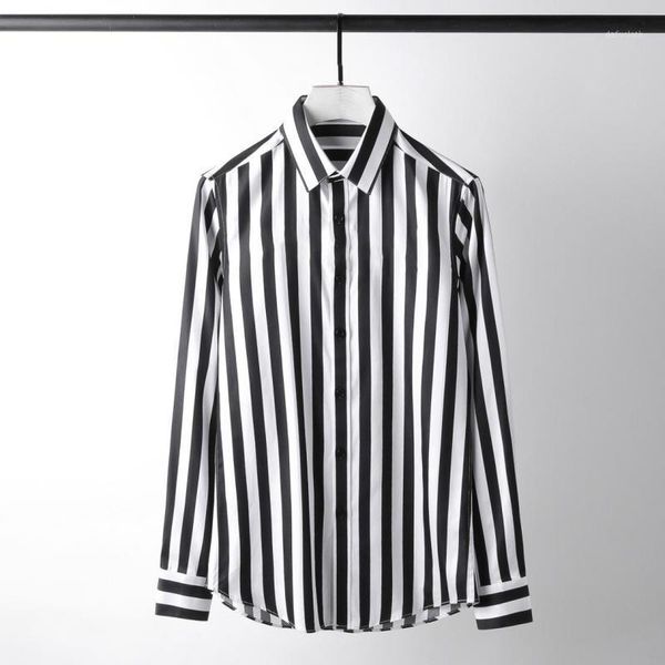 

lu luxury silk cotton men shirt fashion wide stripe mens shirts casual slim fit plus size 4xl long sleeve mens dress shirt1, White;black