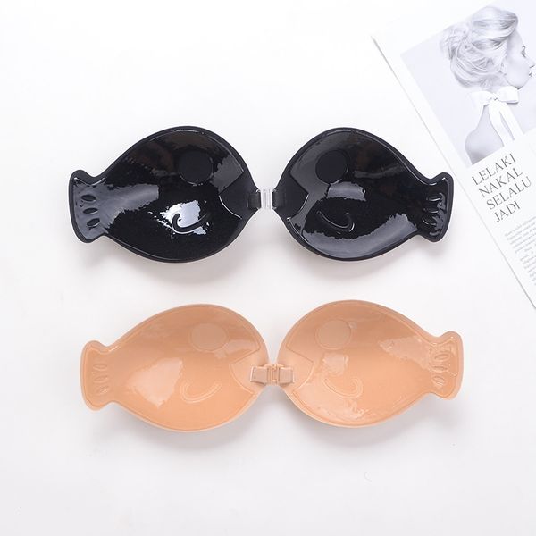 

self adhesive push up bra women gather front closure silicone reusable invisible magic strapless ladies sticky gel backless bras, Red;black