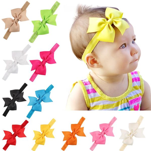 Bebê recém-nascido Baby Elastic Headbands Big Bows Meninas Grosgrain Fita Dovetail Head Bands Kids Bowknot Headdress Crianças Acessórios para Cabelo