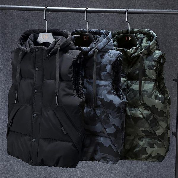 

winter men plus size 7xl 8xl parka vest waistcoat jackets camouflage sleeveless jackets warm parka jacket waistcoat men1, Black;white