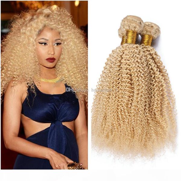 

blonde afro kinky hair bundles #613 platinum blonde deep kinky curly mongolian virgin human hair hair wefts 3pcs, Black;brown