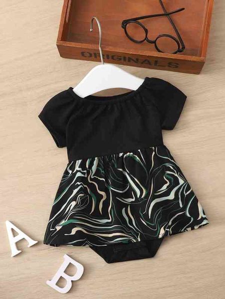 

baby marble print raglan sleeve combo bodysuit dress she, Red;yellow