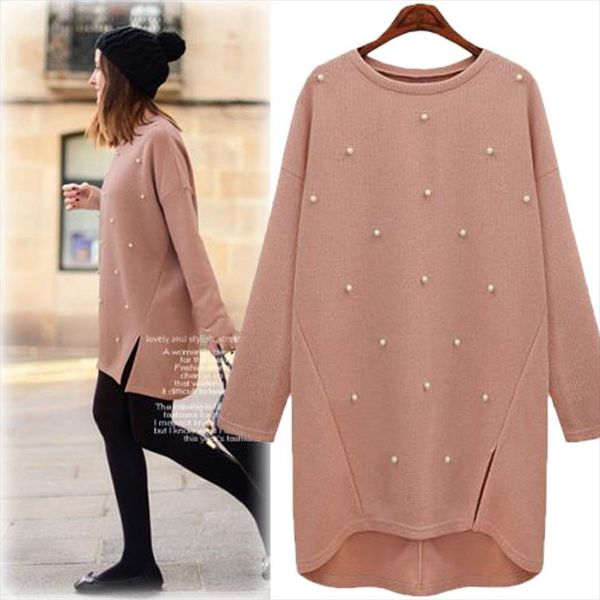 

oversize 4xl loose cashmere sweater plus size women knitted pullover long sweaters beading pearl coat autumn winter pull femme, White;black