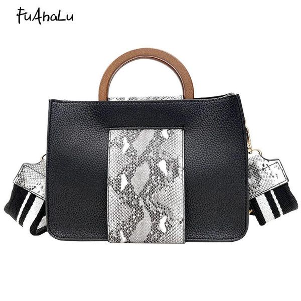

fuahalu new women's bag design hit the color snake pattern handbag fashion wide shoulder strap shoulder messenger bag