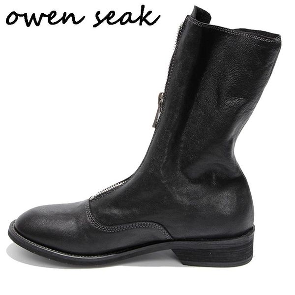 

boots owen seak women casual shoes high-sheepskin leather luxury trainers sneaker zip flats riding black white