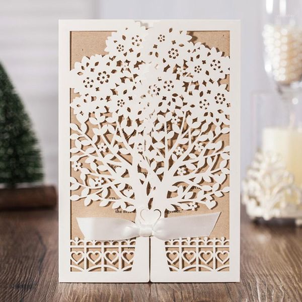 

greeting cards wishamdeivory love tree laser cut wedding invitations with bowknot designs cardstock for birthday party favors 100pcs/lot1