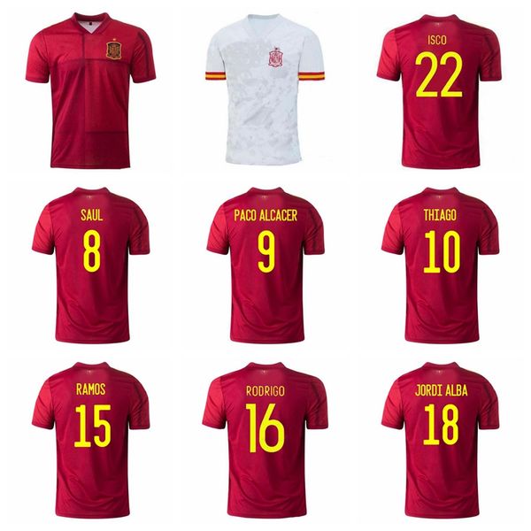 

20 21 spain soccer jersey 9 paco alcacer 7 morata 15 sergio ramos 20 cazorla 5 busquets oyarzabal football shirt kits, Black;yellow