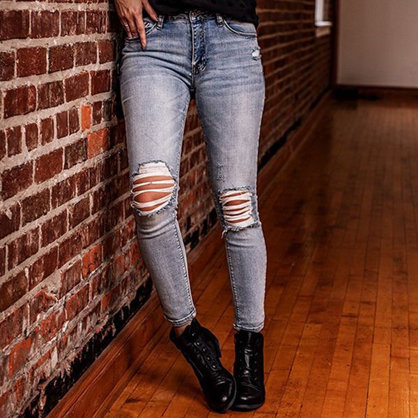 

spring and summer new women's wear full burst elastic leggings capris jeans, Blue