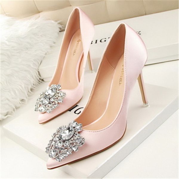 

2021 new 34-43 fashion simple crystal high heels wedding bombs spring brand luxury shallow pointed to the party women's shoes 3cs2, Black