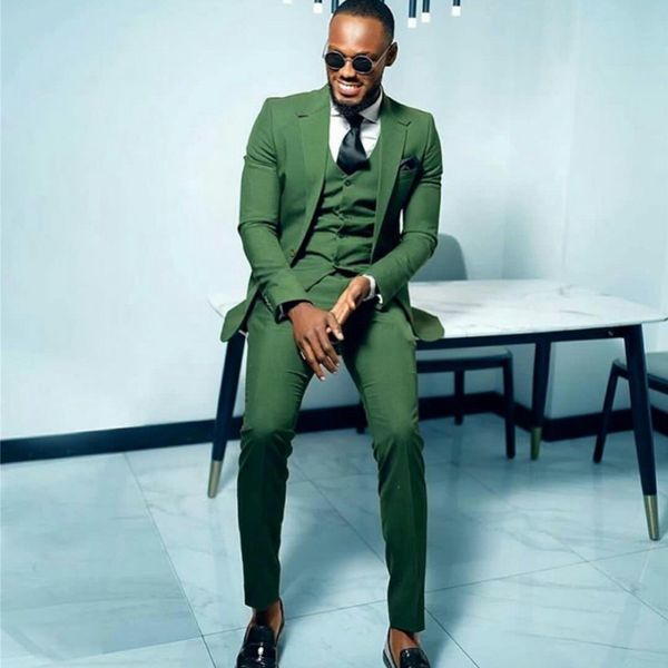 

green mens wedding tuxedos slim 3 pieces groomsmen groom coat suits plus size prom party blazer jacket (jacket+vest+pants), Black;gray