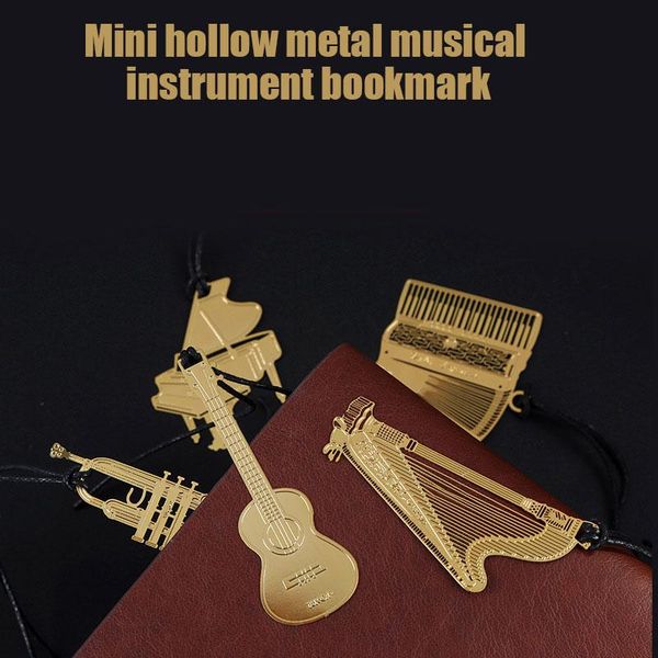 

mini hollow bookmark metal musical instrument with silky tassels stationery gift for readers new arrival