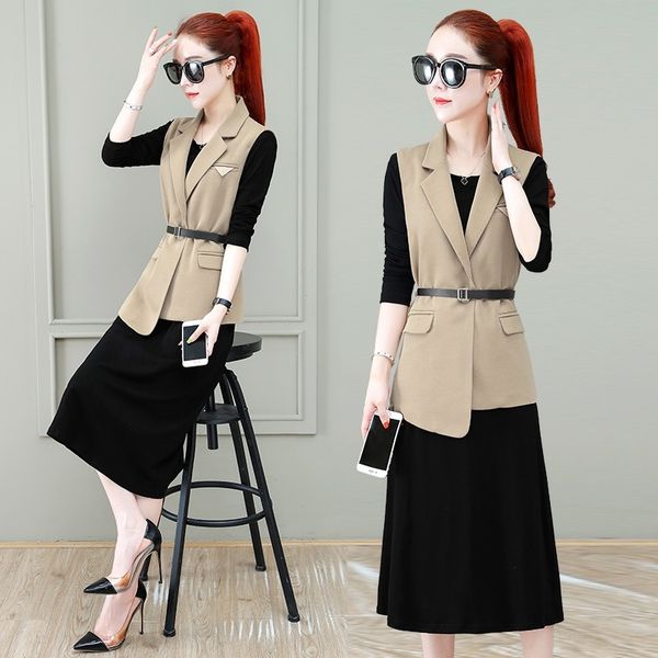 

srgua s632063 темперамента леди костюм юбки кусок нового тонкий жилет и талия жилет vestsuit подходит прямо +2020 две осени установить t7pvl, Gray