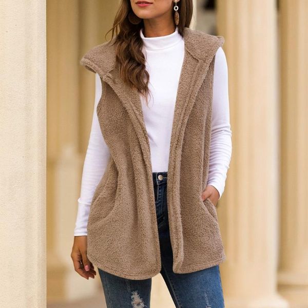 

inter warm hooded sleeveless vest women long vest female waistcoat sleeveless jacket women hooded fleece fur, Black;white