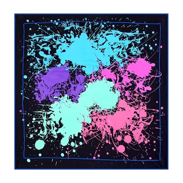 

90cm splash ink twill silk scarf women square shawl brand hijab scarf foulard bandana handmade curled new design head scarves y201024, Blue;gray