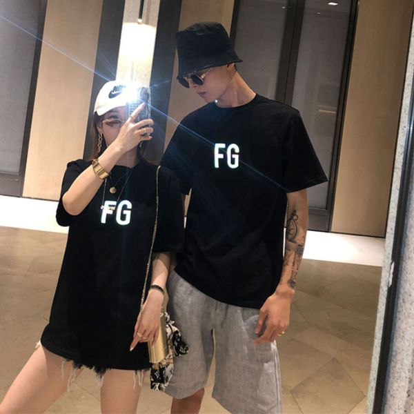 

fog wear of god rich fg short sleeve season 6 multi line colorful reflective high street loose t-shirt lovers trend, Black