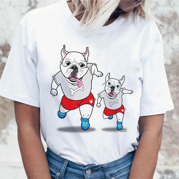 

artistic bulldog running t shirt korean harajuku tshirt funny t-shirt women clothing female ulzzang for graphic tees top, White
