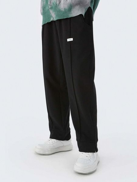 

men solid inverted seam patched detail sweatpants p0pj#, Black