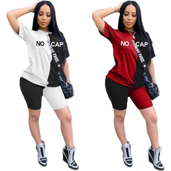 

l5040 2020 solid color stitching letter printing set l5040 2020 summer women's summer suit women's suit solid color stitching lett, Gray