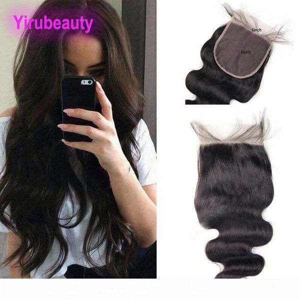 

перуанские необработанные человеческие волосы 6x6 lace closure объемной волны волос remy закрытие средние три free часть nautral цвет от yir, Black;brown