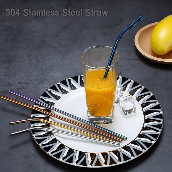 

304 stainless steel straw reusable metal drinking straws set wholesale with cleaning brush party bar accessory eco frie qylmmc