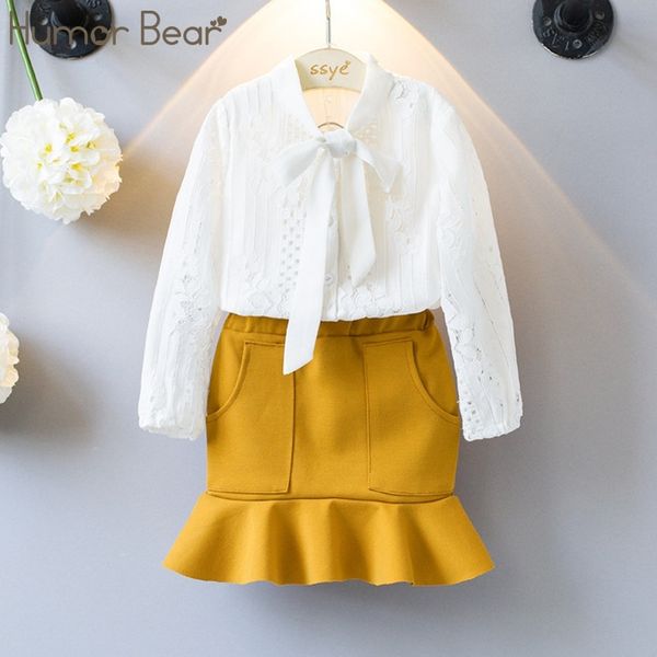 

humor bear baby girl clothes suit brand full girl suit baby bay clothes hollow out design toddler girl + pant 3-7y y200325, White