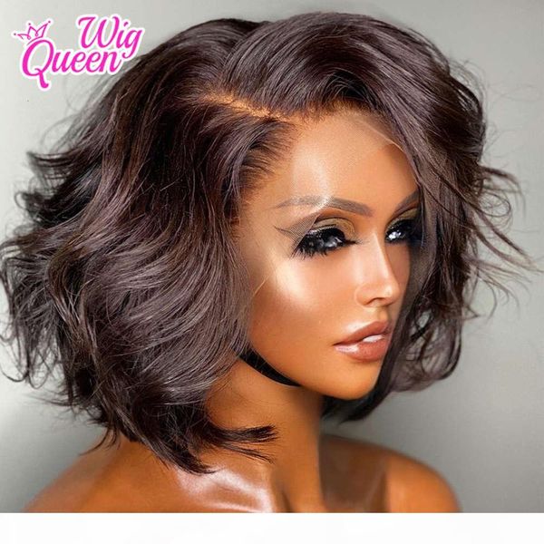 

body wave 13x4 front human short bob brazilian remy hair 4x4 closure wig hd lace frontal wigs for black women, Black;brown