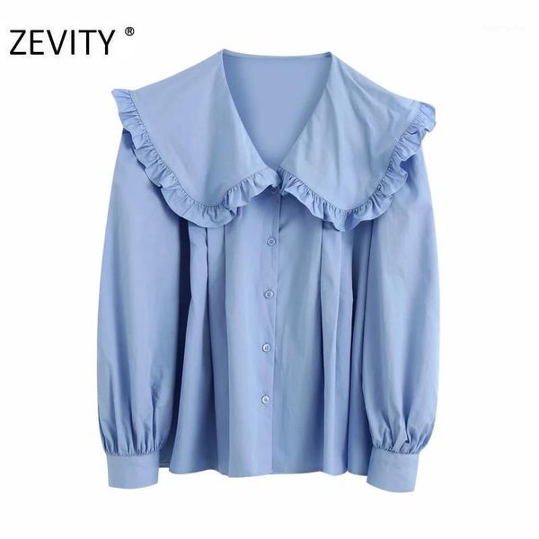 

zevity new women sweet pleat ruffles turn down collar smock blouse shirts women office breasted roupas chic chemise ls71811, White
