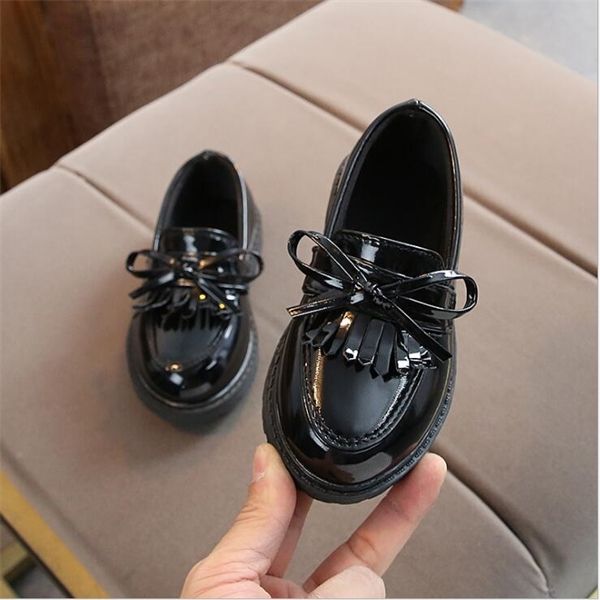 

new spring autumn boys girls children pu leather fringe kid oxford brand tassel bow flats shoes size 21-36 c1002, Black;grey