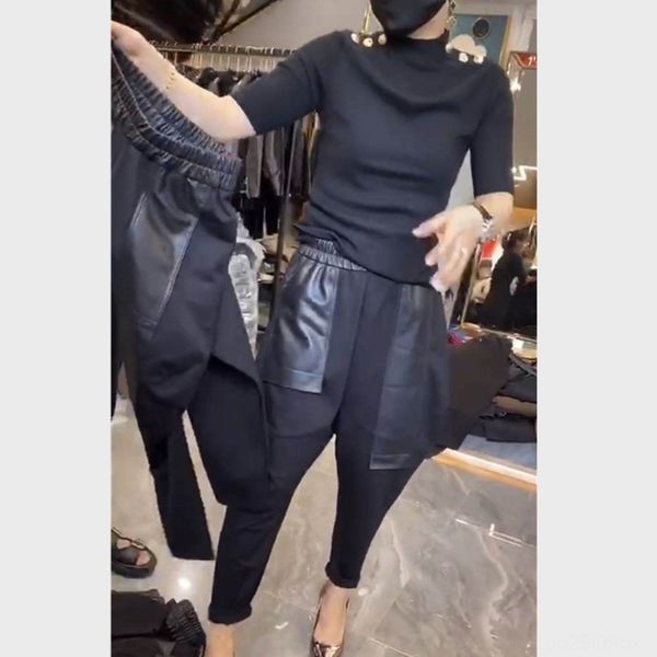 

2712020 autumn and winter new european bottoming shirtshowing thin and matching leather harem pants women hair hair fashion juwxr, Gray