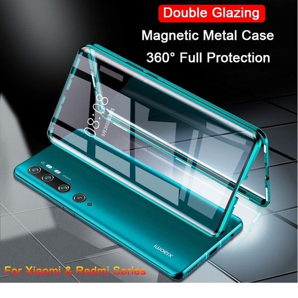 

double sided magnetic metal case for xiaomi mi 9 se cc9 a3 lite 10 9t pro glass cover for redmi wmtema