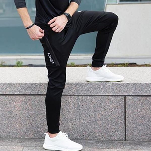

muscle brother fitness trousers men's autumn & winter new products slim fit stretch trousers zipper sports casual skinny pants, Black;blue
