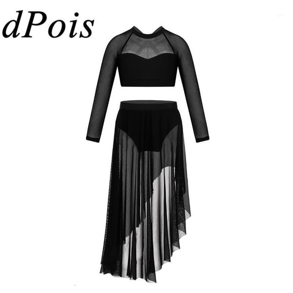 

kids girls ballet dance gymnastic leotard crop and tutu dress for contemporary modern show latin ballroom dancing costumes1, Black;red