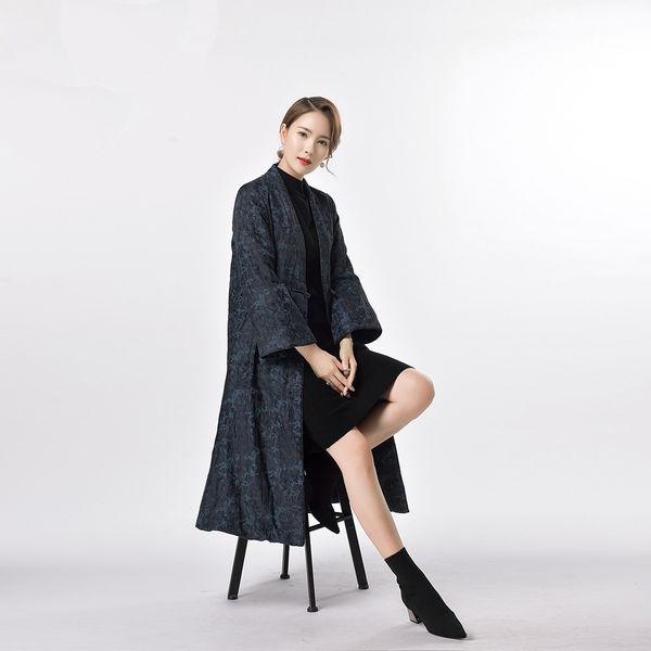 

2020 chinese style trendy silk padded long women's winter jacket, Black