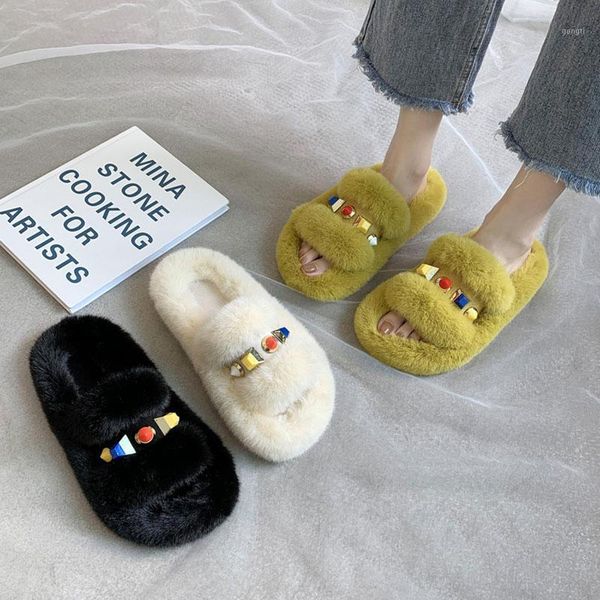

slippers casual room shoes fur flip flops flock platform slides slipers women low luxury massage plush soft 2020 flat rubber1, Black