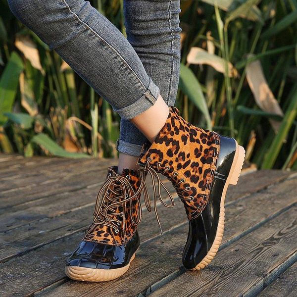 

boots leopard print autumn and winter female thick heel casual comfortable large size nude boot 2021 35-43, Black