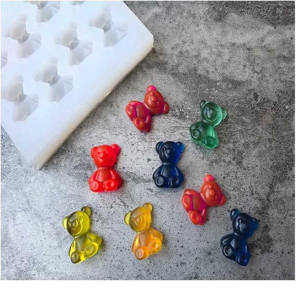 

8 pcs diy crystal transparent bear sile mold for diy craft earring pendant mold epoxy uv gift box jewelry tool bbywys, Black