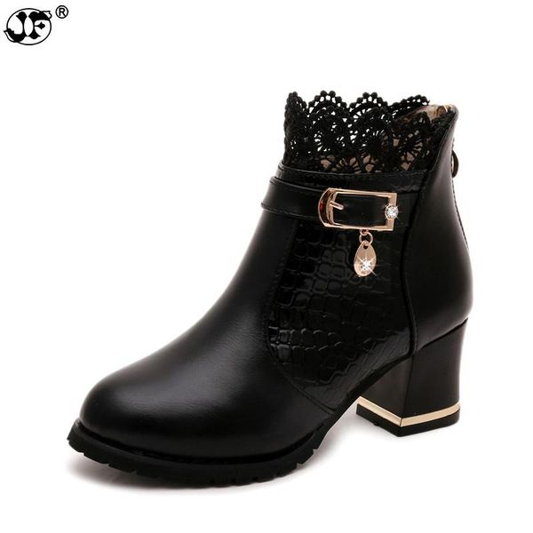 

female metal buckle zip plaid lace chunky heel ankle boots 2020 women's fashion comfortable black brand autumn shoes866