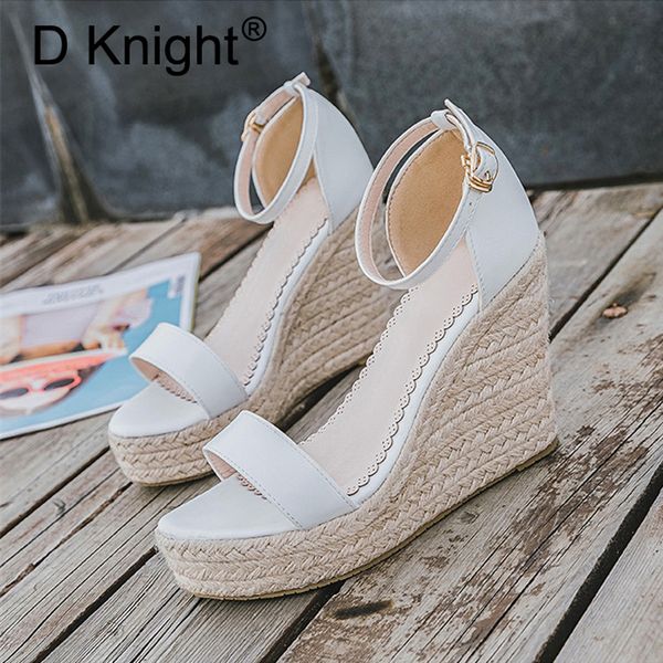 

women gladiator wedges high heel sandals shoes woman rome buckle strap espadrilles women pumps straw hemp rope platforms sandals y200702, Black