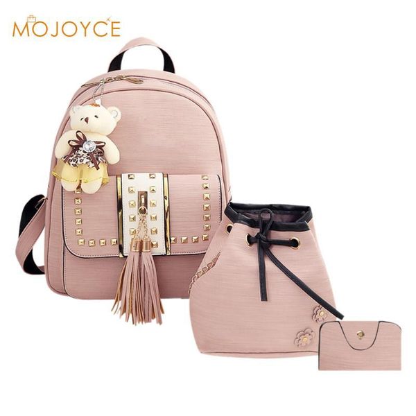 

3шт / набор женщин рюкзак pu кожаный рюкзак подросток девушки рюкзаки bag рюкзаки мощные пакеты bagpack mochila feminina