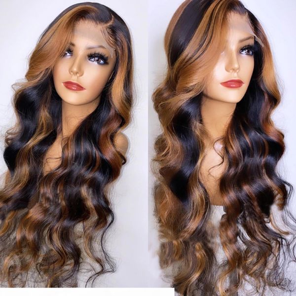 

lace front wig omber highlight color human hair new hairstyle soft with baby hair ing, Black;brown