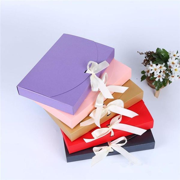 

150pcs 26x17.5x3.5cm large gift box cosmetic bottle scarf clothing packaging color paper box with ribbon underwear packing1