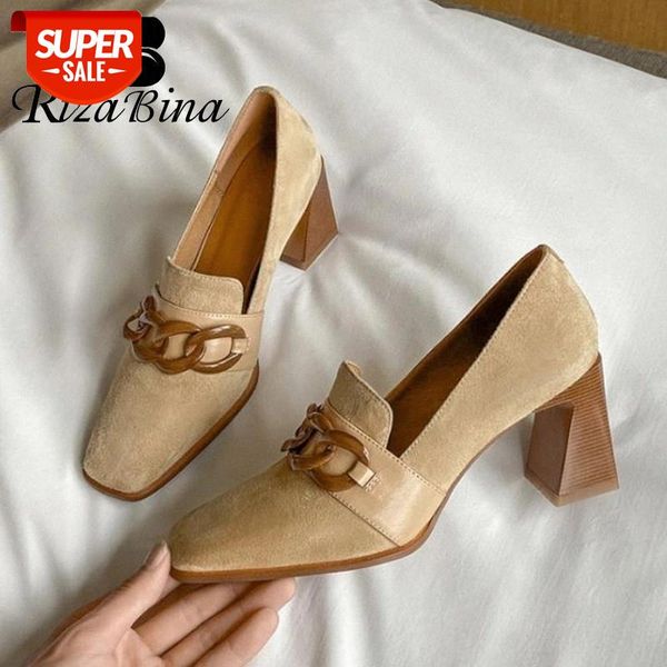 

rizabina new women high heel shoes genuine leather metal chain women pumps fashion cool party shoes size 34-39 #wg2j