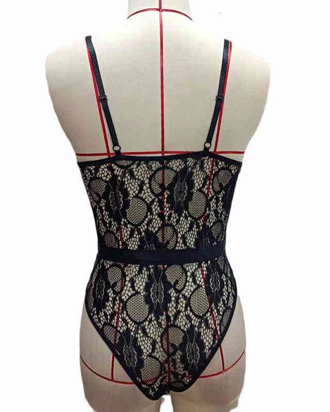 

fashion designer luxury underwear perspective lace one-piece pajamas female temptation suit straight hair 3386, Black;white