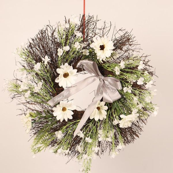 

decorative flowers & wreaths rattan artificial flower garland with ribbon bow handmade vintage front door wreath for home wedding party holi