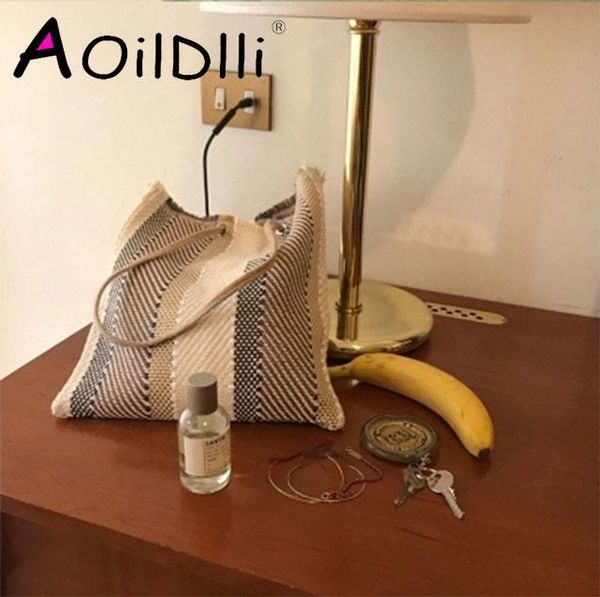 

2020 women korea specials fashionable woven canvas bag simple woven ethnic wind tote bag