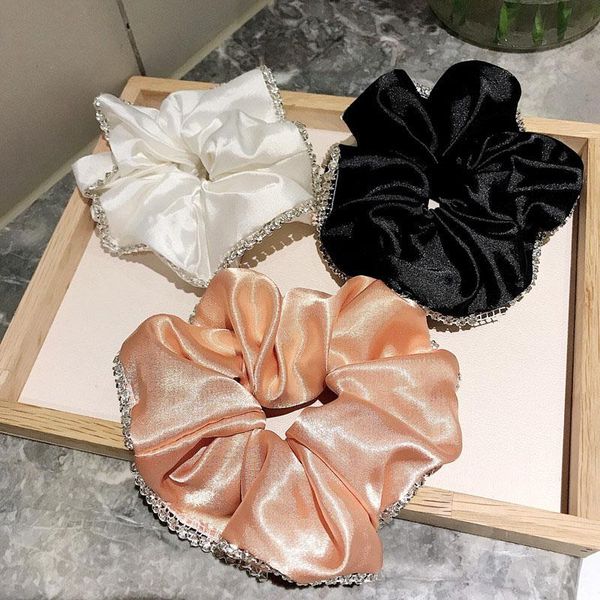 

satin rhinestone inlaid large intestine hair ring retro elegant hair rope rubber band korean accessory for women scrunchie